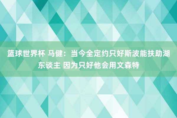 篮球世界杯 马健：当今全定约只好斯波能扶助湖东谈主 因为只好他会用文森特