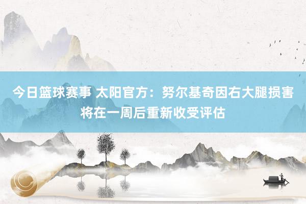 今日篮球赛事 太阳官方：努尔基奇因右大腿损害将在一周后重新收受评估